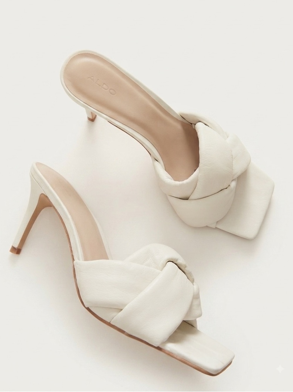 Aldo Sz 8 Leather Off White Bridal Nod Open Square Toes Heels